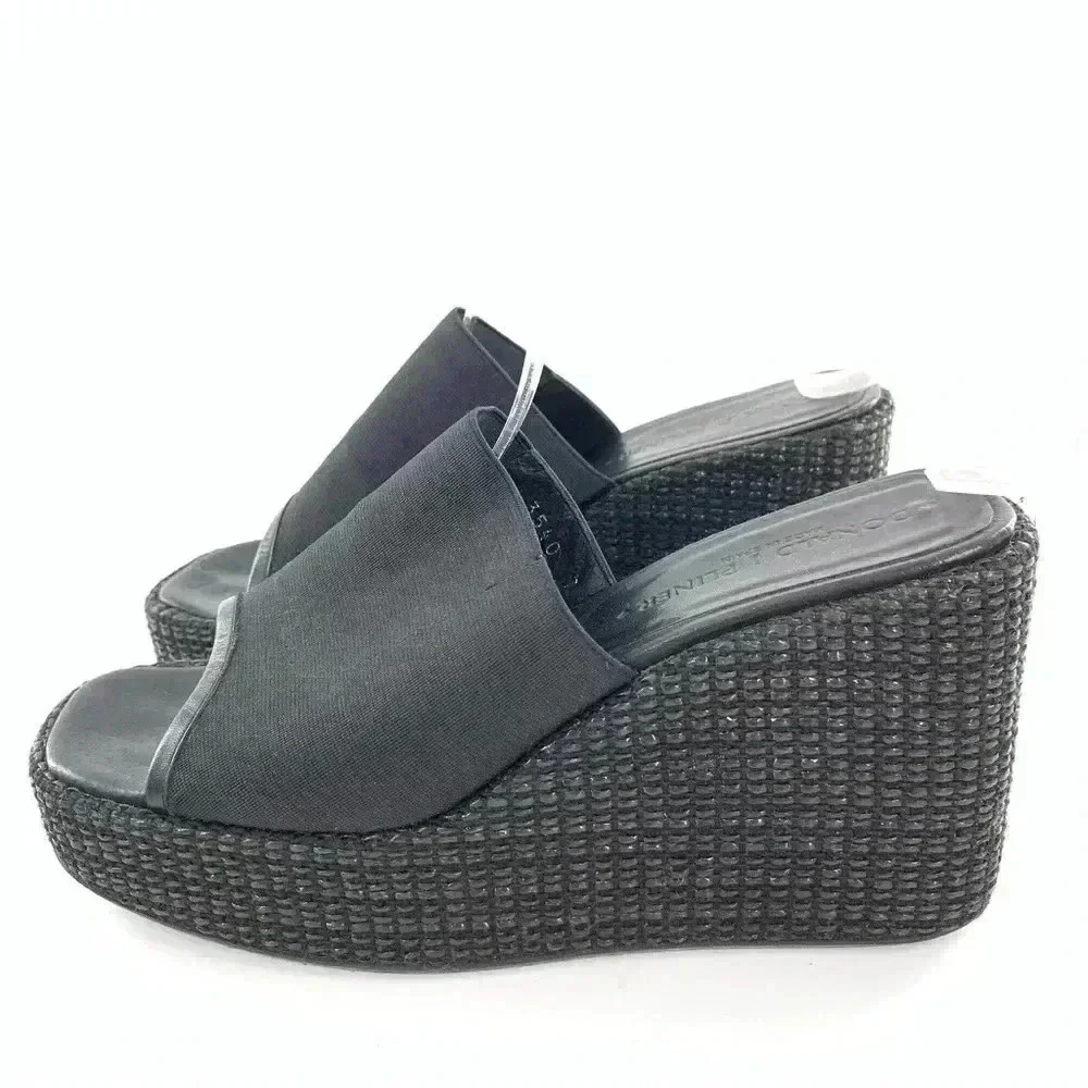 Donald J pliner sandals 7 black leather chunky platform slides vintage 90s y2k
